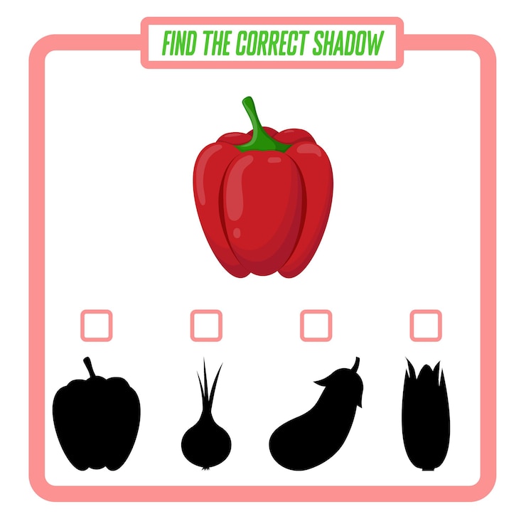 Vector encuentra la sombra correcta pimiento vegetal enseñar a los niños