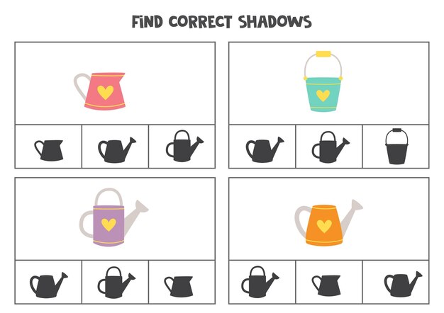 Encuentra la sombra correcta de las regaderas Juegos de cartas con clip imprimibles para niños