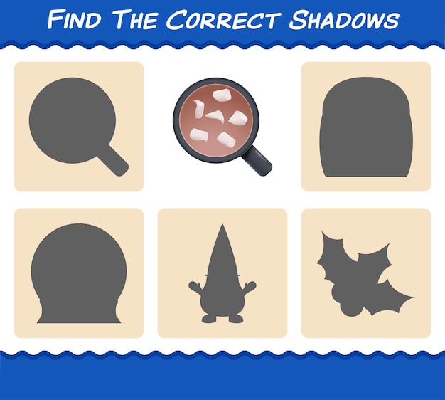 Encuentra las sombras correctas de chocolate caliente. Juego de búsqueda y emparejamiento. Juego educativo para niños y niños pequeños en edad preescolar.