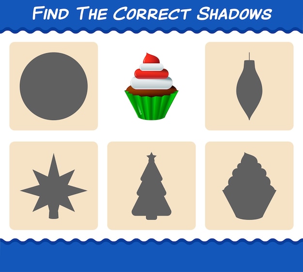 Encuentra las sombras correctas de cupcake. Juego de búsqueda y emparejamiento. Juego educativo para niños y niños pequeños en edad preescolar.