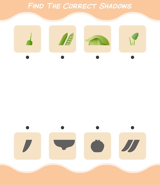 Encuentra las sombras correctas de las verduras de dibujos animados. juego de búsqueda y emparejamiento. juego educativo para niños y niños pequeños en edad preescolar.