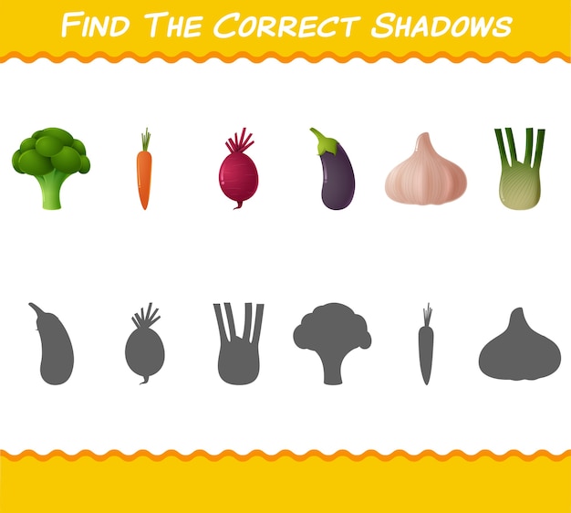 Encuentra las sombras correctas de las verduras de dibujos animados.