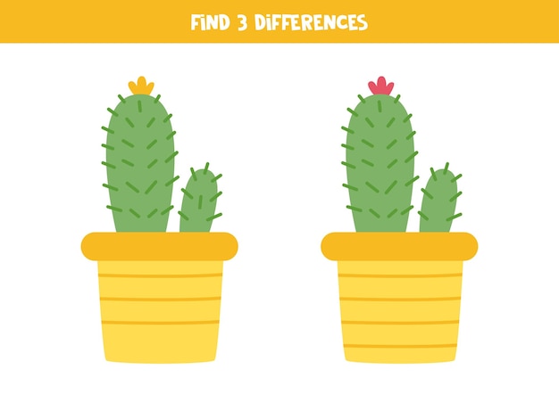 Encuentra tres diferencias entre dos cactus en macetas