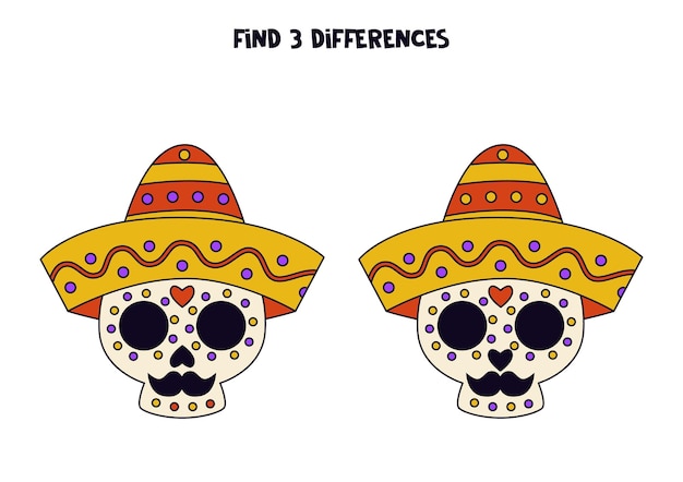 Encuentra tres diferencias entre dos calaveras con sombreros