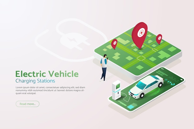 Encuentre una estación de carga EV que cargue el automóvil con la aplicación a través de un teléfono inteligente