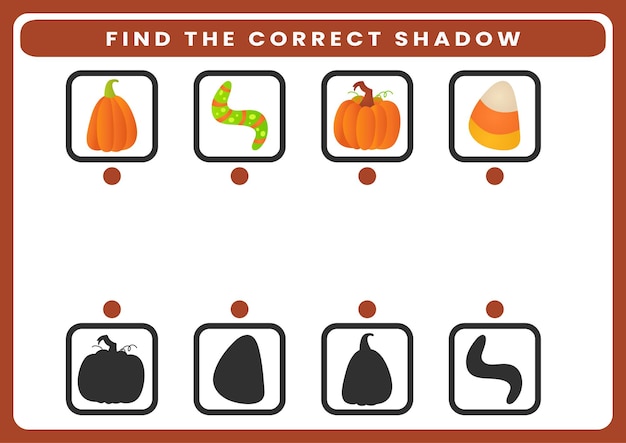 Encuentre la hoja de trabajo de Halloween del tema de la sombra correcta para niños