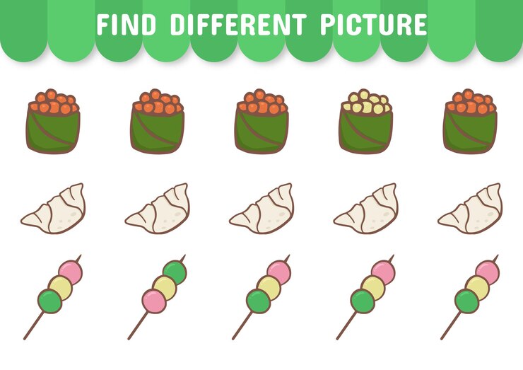 Vector encuentre una imagen diferente de la hoja de trabajo de comida asiática para niños