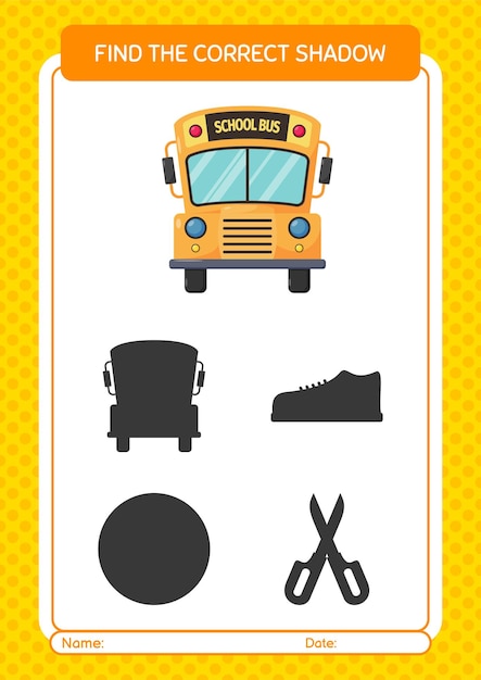 Encuentre el juego de sombras correcto con la hoja de trabajo del autobús escolar para niños en edad preescolar hoja de actividades para niños