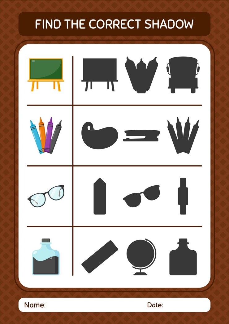 Vector encuentre el juego de sombras correcto con la hoja de trabajo de íconos de verano para niños en edad preescolar hoja de actividades para niños