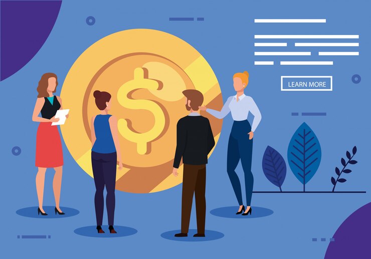 Vector encuentro de empresarios con moneda