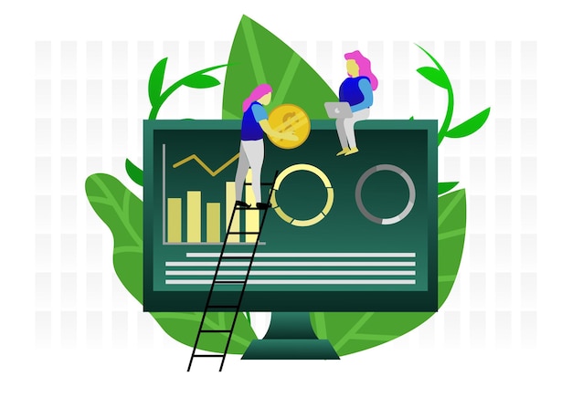 encuesta de monitor de fondo de equipo gráfico de ilustración plana de negocios