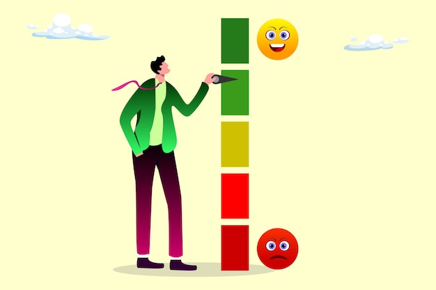 Encuesta de Satisfacción del Cliente Los clientes eligen la calificación de satisfacción con lo bueno y lo malo