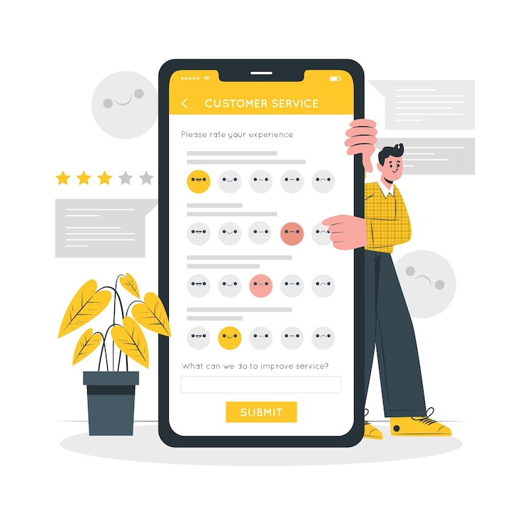Vector encuesta de servicio al cliente en una aplicación móvil