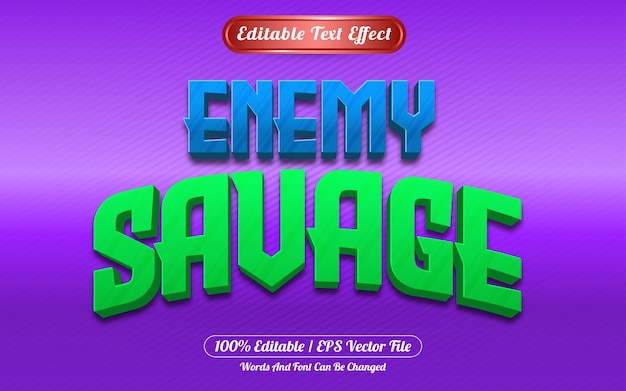 Enemy savage estilo de plantilla de efecto de texto editable