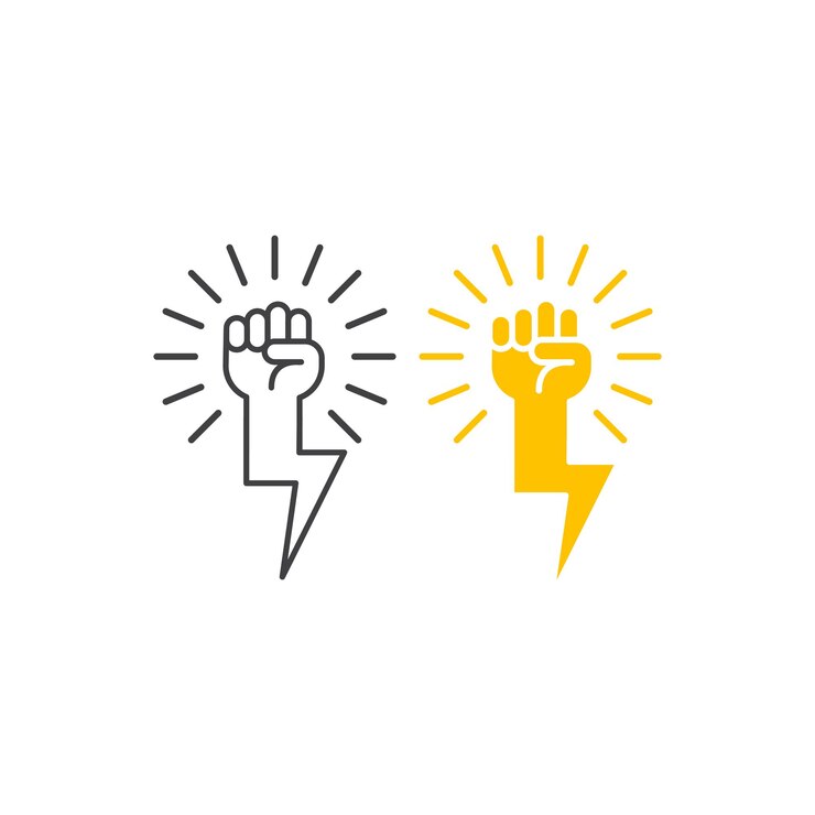 Vector energía eléctrica, mano de puño con rayo. plantilla de icono de vector