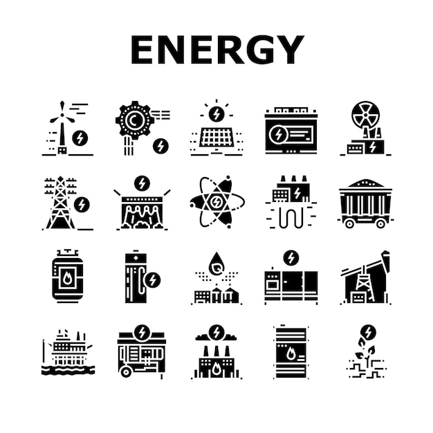 Energía Electricidad Y Combustible Iconos De Energía Set Vector