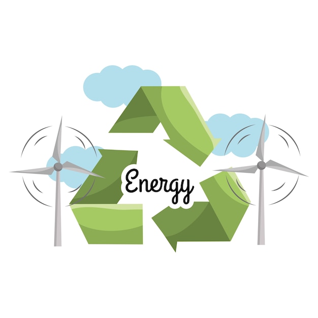 energía eólica con símbolo de reducir, reutilizar y reciclar