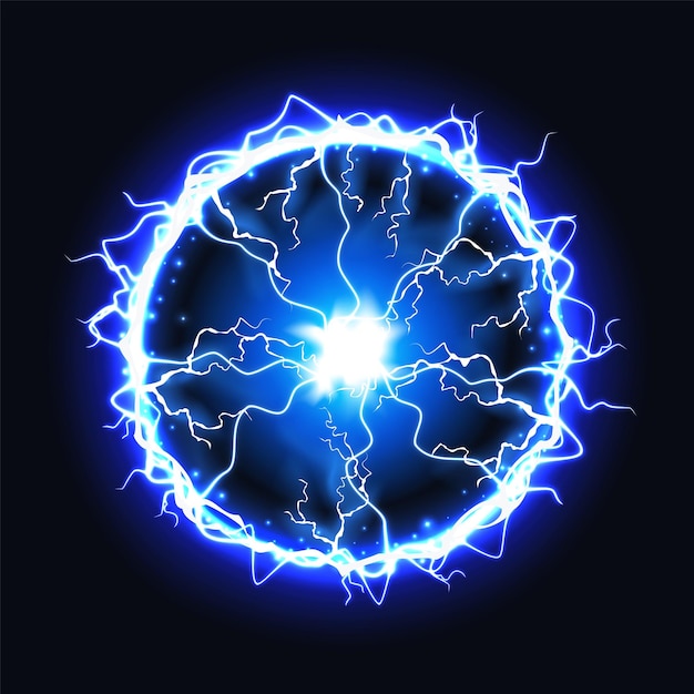 Energía relámpago de bola Círculo eléctrico Efecto explosión de poder mágico Núcleo de explosión con chispas de neón Flash de brillo azul Trueno abstracto Explosión de plasma iluminada Conjunto de elementos vectoriales