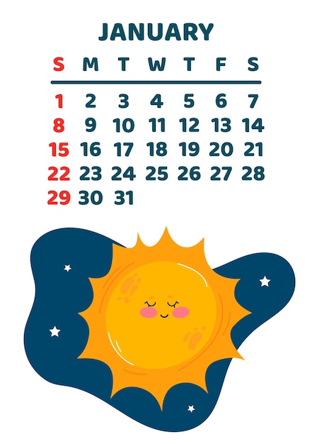 Enero planificador de calendario espacial 2023 programación semanal planetas objetos espaciales la semana comienza el domingo fondo blanco