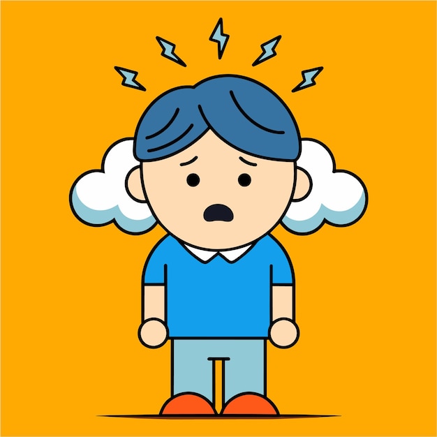 Enfadado nervioso preocupado psicólogo nube de pensamientos emociones infelicidad problemas mentales