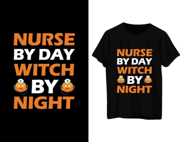 Enfermera de día bruja de noche diseño de camiseta de halloween