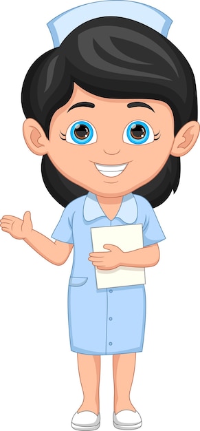 Enfermera de dibujos animados saludando sobre fondo blanco