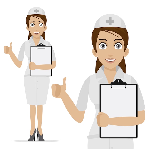 La enfermera de la ilustración sostiene el formulario y muestra el pulgar hacia arriba, formato eps 10