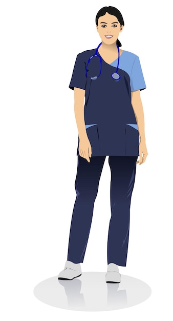 Vector enfermera médica, con, doctores, smock, vector, 3d, ilustración