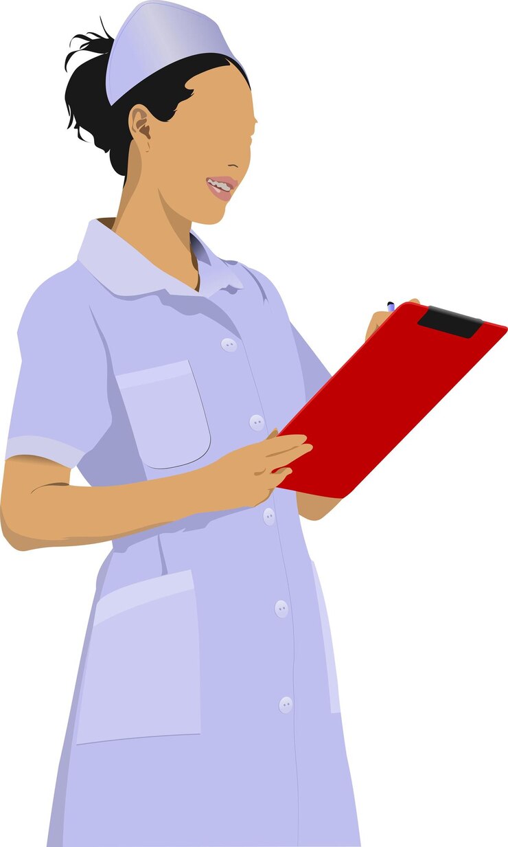 Vector enfermera, mujer, con, blanco, doctores, smock, vector, ilustración