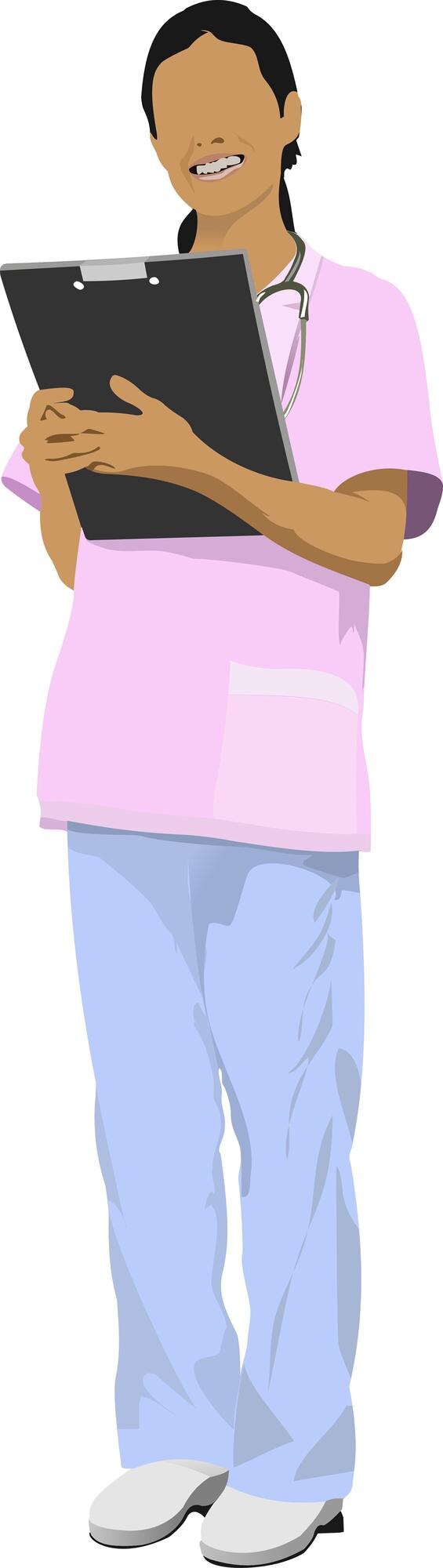 Vector enfermera, mujer, con, blanco, doctores, smock, vector, ilustración