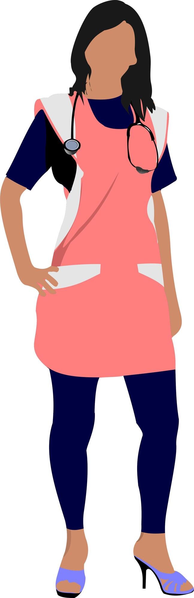 Vector enfermera, mujer, con, blanco, doctores, smock, vector, ilustración