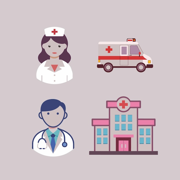 Enfermeras conjuntos vectoriales de elementos médicos