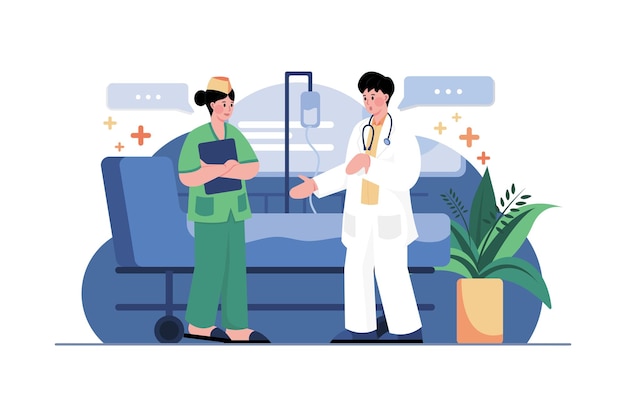 Las enfermeras discuten con un concepto de ilustración médica
