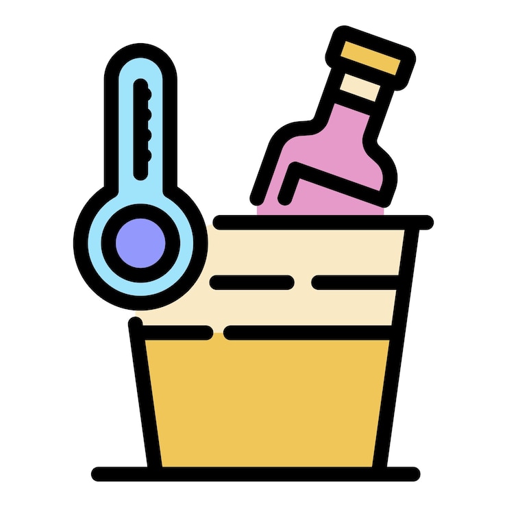 Vector enfriamiento de una botella de vino icono contorno enfriamiento de una botella de vino color del icono vectorial plano aislado