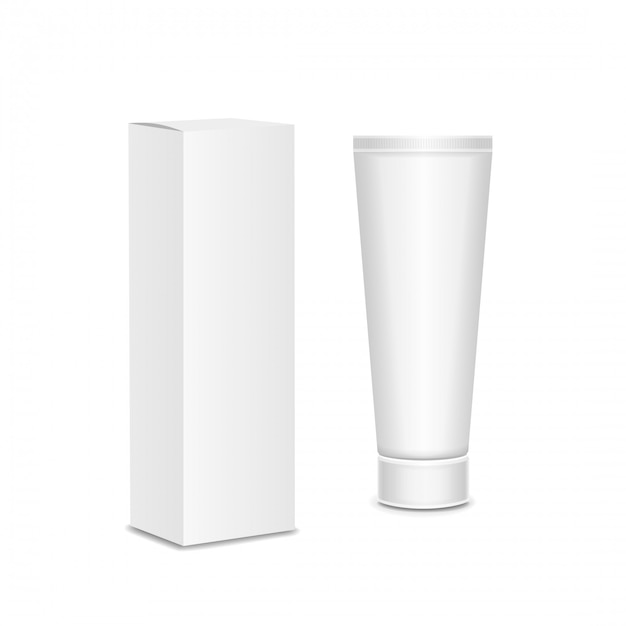 Vector enfriar tubo blanco realista y embalaje. para cosméticos, pomadas, cremas, pasta de dientes, pegamento vector.