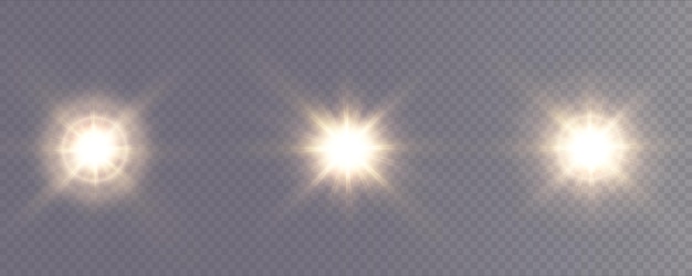 Engaste estrella dorada clara. Engaste dorado sol claro. Conjunto dorado de destello de luz. Línea clara dorada. Luz dorada lazer.