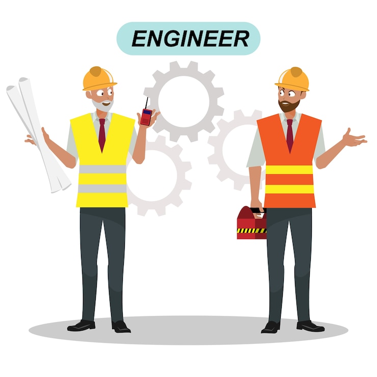 Vector engineers cartoon set workers architect and surveyor grupo de personajes de personas industriales