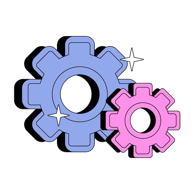 un engranaje azul y rosa con la palabra o en la parte superior