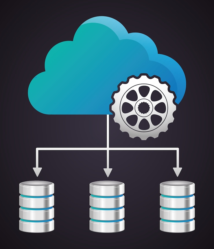 Vector engranaje de datos del centro de alojamiento web icono de computación en la nube