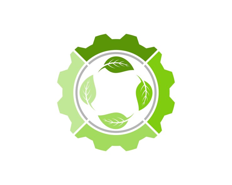 Engranaje mecánico verde con hoja natural en el interior