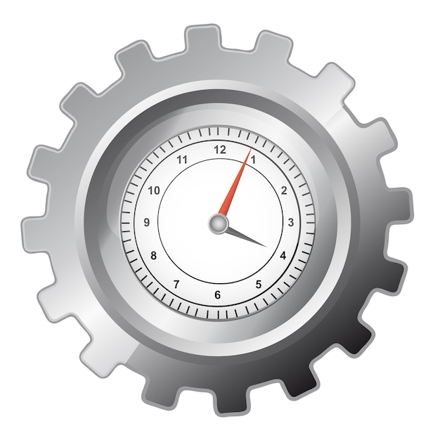 engranaje de plata con reloj sobre fondo blanco