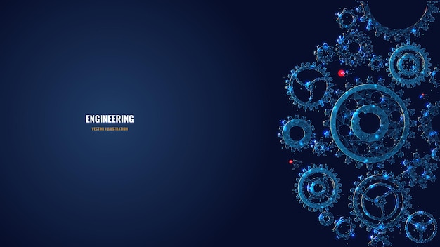 Engranajes 3d digitales de baja poli Cogs y mecanismos de rueda dentada en azul oscuro Ingeniería o mecánica