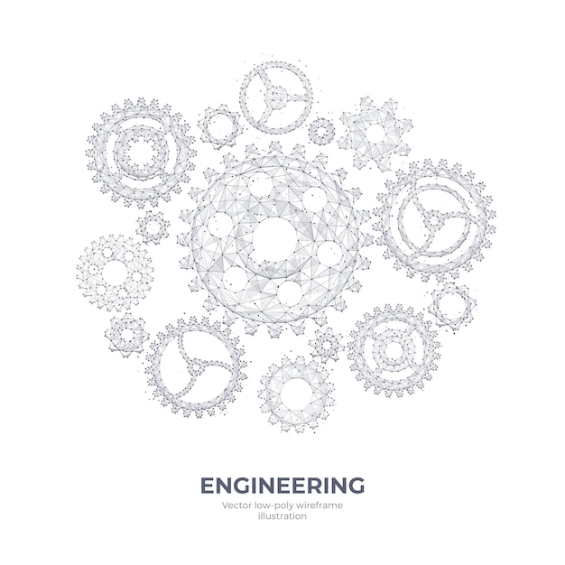 Vector engranajes 3d vectoriales abstractos aislados en fondo blanco cogs y mecanismos de rueda dentada estructura alámbrica