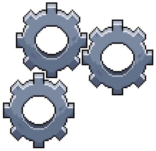 Engranajes de arte de píxeles Icono de vector de conjunto de engranajes para juego de 8 bits sobre fondo blanco