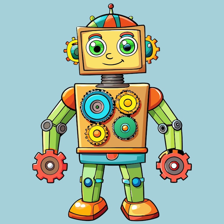 Vector engranajes coloridos y lindo niño robot arte vectorial de dibujos animados