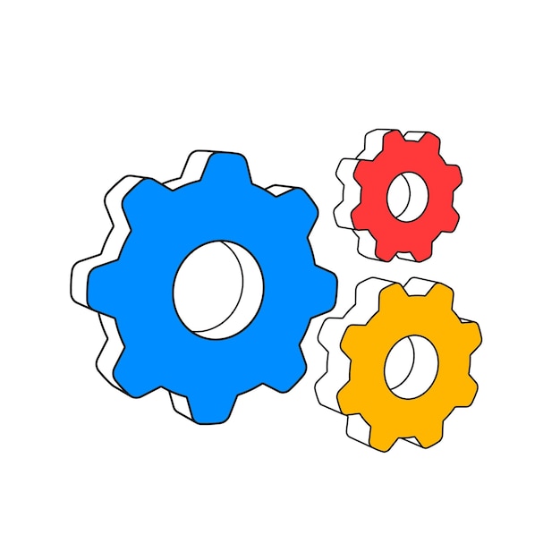 Engranajes de diferentes tamaños amarillo azul rojo