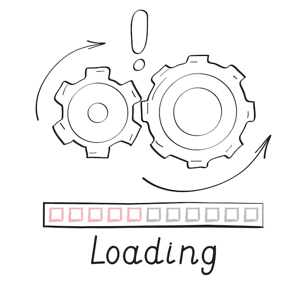 Vector los engranajes giran cargando el estilo vectorial de la barra de progreso en estilo garabato cargar la barra de progreso para el estado de carga de la interfaz de usuario o descargar el proceso de ronda