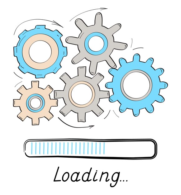 Vector los engranajes giran cargando el estilo vectorial de la barra de progreso en estilo garabato cargar la barra de progreso para el estado de carga de la interfaz de usuario o descargar el proceso de ronda