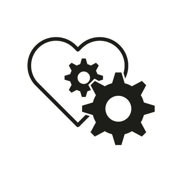 Engranajes en el icono del corazón ingeniería pasión amor tecnología mecánica ilustración vectorial imagen de stock