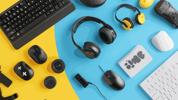 Vector engranajes de juego monocromáticos en el teclado del ratón de juego de vuelo